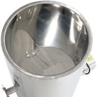 Stainless steel filling container with feet - heated and with agitator 1000 l pinch tap
