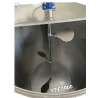 Stainless steel filling container with feet - heated and with agitator 1000 l pinch tap