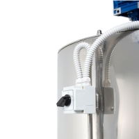 Stainless steel filling container with feet - heated and with agitator 800 l pinch tap